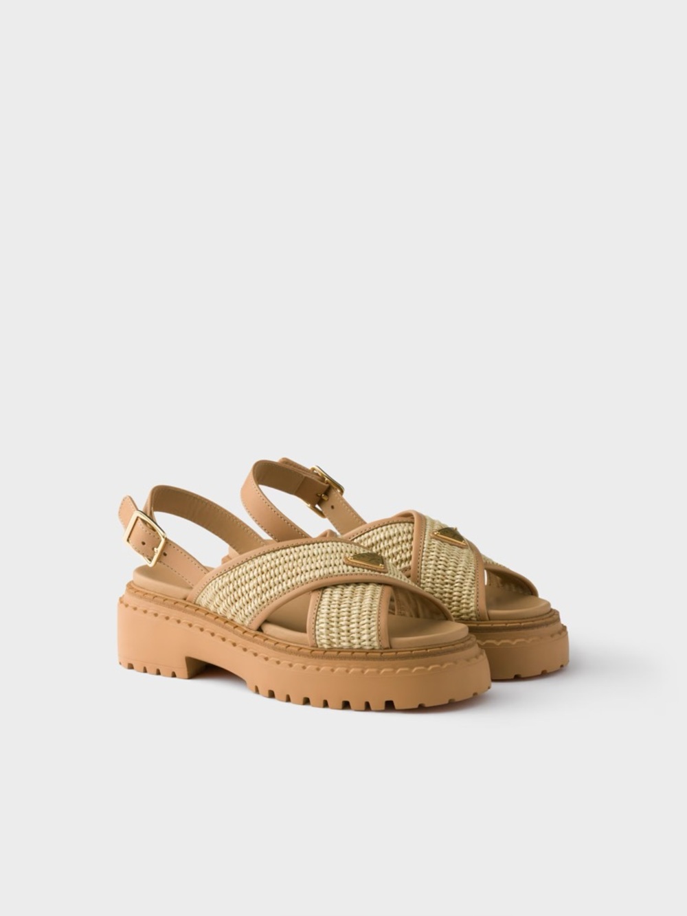 Prada Cream and Tan Raffia Platform Sandals - new in box - Picture 2 of 15